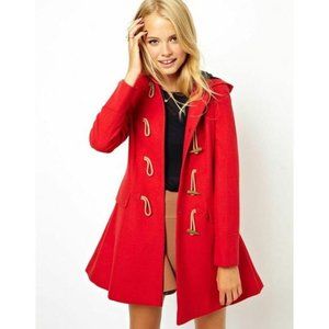 ASOS Toggle Hooded Swing Duffle Coat, Red Sz 12